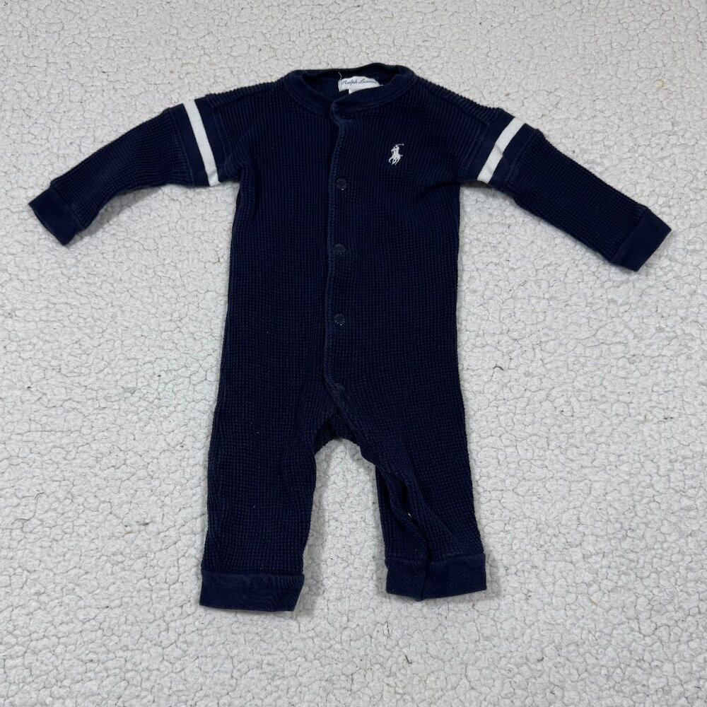 Ralph Lauren Waffle Baby Footless Sleep and Play One piece Boy Size 6m Navy Blue